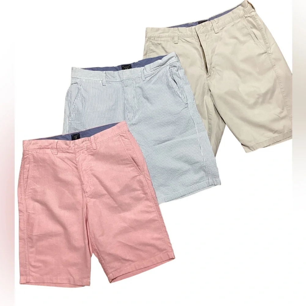 J. Crew men’s shorts lot 3 pair. Seersucker,Pink, tan Size 31